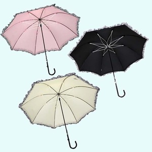 晴雨兼用傘 レディース 長傘 大きめ 無地×アニマルハートフリル 手開き 165206 アイボリー ／ まちづくり観光振興機構 UV防止加工 紫外線対策 全天候型 奈良県 田原本町