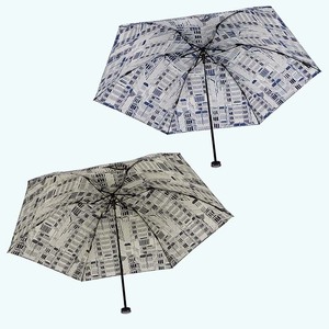 レディース 晴雨兼用傘 ミニ傘 591503 綿 ローンプリント タウン柄  日本製 ブルー系 ／ まちづくり観光振興機構 折りたたみ 日傘 UV防止加工 紫外線対策 奈良県 田原本町