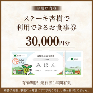 ステーキ杏樹で利用できる30000円分のお食事券　チケット 利用券 ステーキ杏樹 ランチ ディナー 老舗 ステーキ店 コース 単品 デート プロの味 おもてなし 誕生日 お祝い グルメ ギフト 贈り物 プレゼント用 送料無料