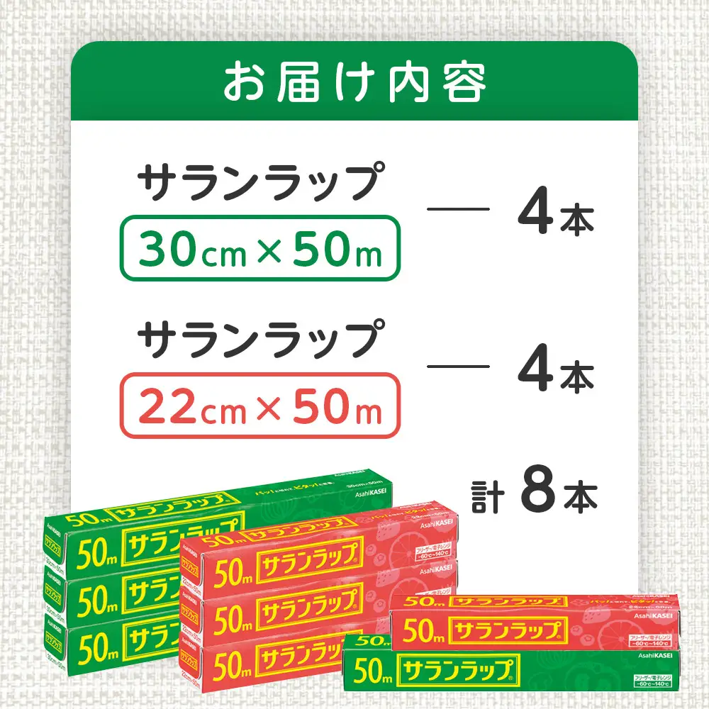 サランラップ2種セット計8本 〈30cm×50m 4本〉〈22cm×50m 4本〉