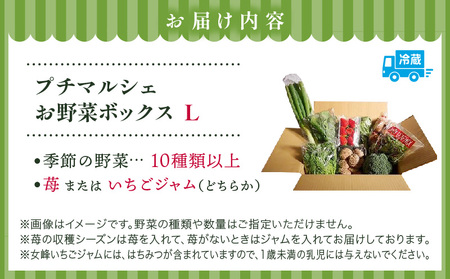 プチマルシェお野菜ボックス(Ｌ)　季節の野菜10種＆女峰苺又はジャム　≪IDOMALL　セレクト≫|ジャム いちご 女峰 イチゴ 苺 野菜 新鮮 冷蔵 フルーツ 旬 果物 香川県 デザート 青果物 贈答 プレゼント贈り物 おすすめ|_mk048-005