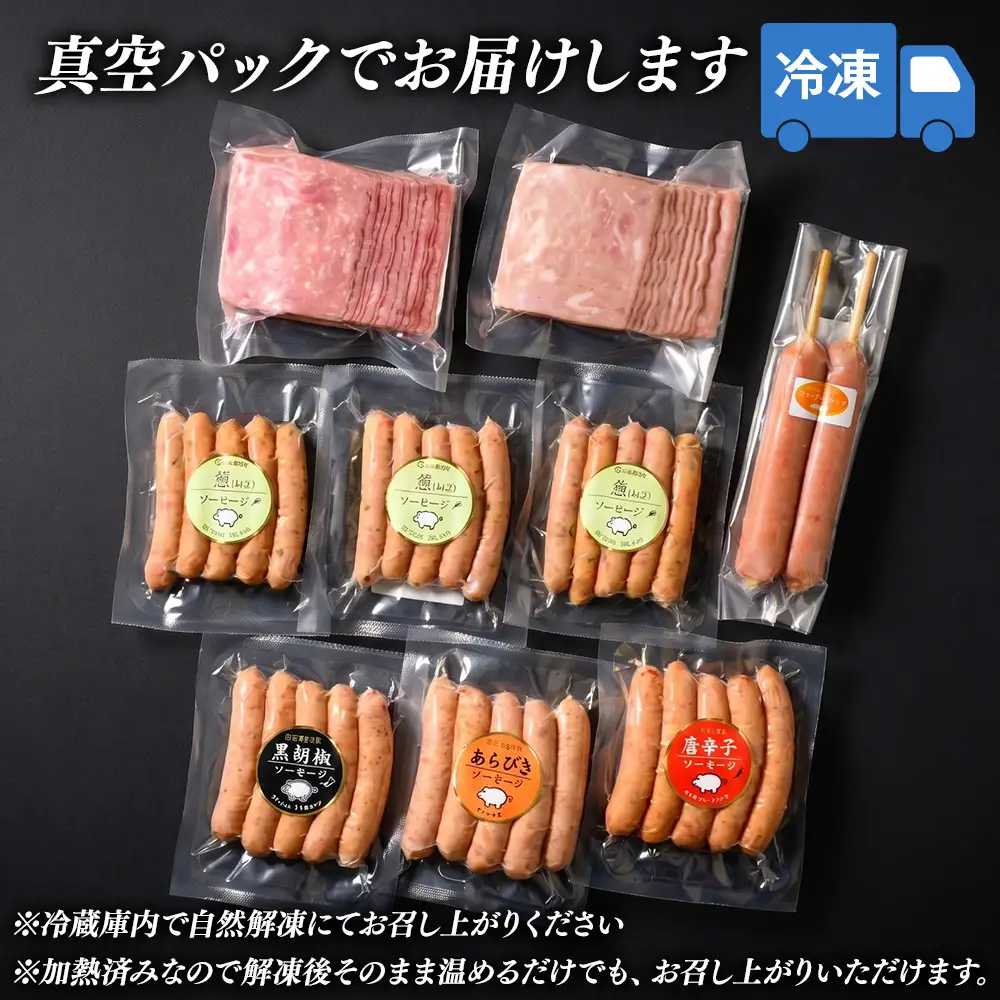 ウインナーセット（ねぎ＆チーズ） 1箱 7種類 | 冷凍 ポークウインナー ソーセージ ハム あらびき BBQ バーベキュー アウトドア キャンプ 豚肉 惣菜 詰め合わせ 盛り合わせ お弁当 朝食 おかず おつまみ 食べ比べ 真空パック