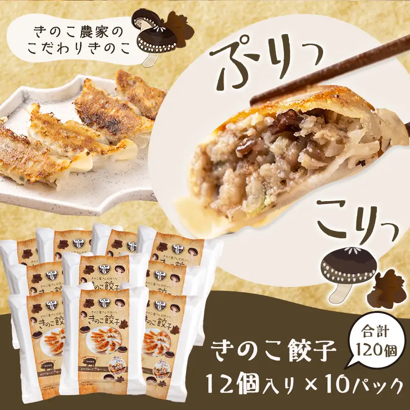 香り立つ!!「きのこ餃子」120個〔16-8701〕_(都城市) ギョウザ 12個入り 10パック 無農薬栽培 椎茸 きくらげ 都城産ブランド豚 きなこ豚 きゃべつ ニラ ニンニク使用 ヘルシー餃子 大杉しいたけ園