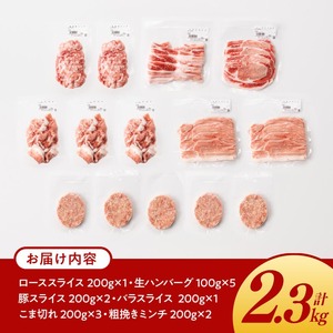 宮崎県産豚肉「まるみ豚」精肉&生ハンバーグセット計2.3kg お手軽 真空パック 豚肉