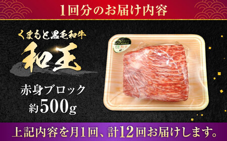 【全12回定期便】熊本県産A5等級 黒毛和牛 和王 赤身ブロック 約500g 計約6kg 牛肉ブロック[AYCH029]