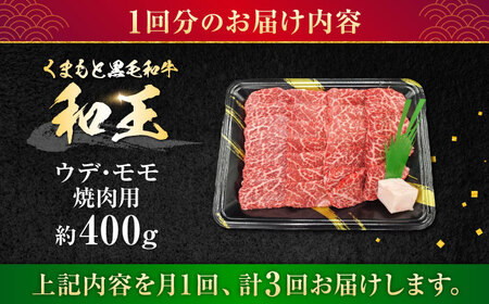 【全3回定期便】熊本県産 A5等級 黒毛和牛 和王 ウデ・モモ 焼肉用 約400g 計約1.2kg 焼肉[AYCH030]