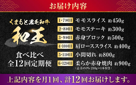 【全12回定期便】 熊本県産 A5等級 黒毛和牛 和王 食べ比べ 牛肉 和牛 国産 [AYCH058]