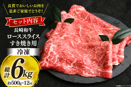 牛肉 和牛 定期便 長崎和牛 すき焼き ロース 500g 12回 総計6kg すきやき [彼杵の荘 長崎県 東彼杵町 hs42bag270027]