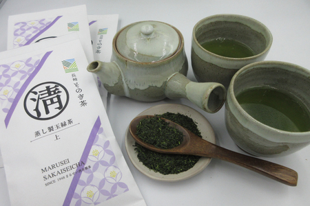 緑茶 茶器 セット 急須 1.5号 約280ml 湯呑 約200ml ペア 緑茶 80g 3袋 計240g [文珠会 障害者支援施設 常明園 長崎県 東彼杵町 hs42bag350004]