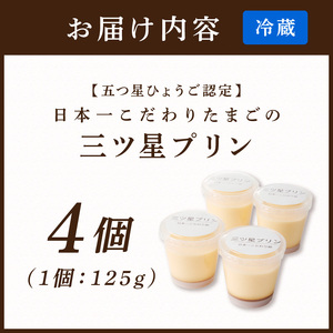 【五つ星ひょうご認定】日本一こだわりたまごの三ツ星プリン(125g×4個)【2400H12606】