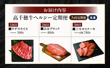 【3か月定期便】高千穂牛ヘルシー定期便 高千穂牛 牛肉 肉 お肉 定期便 定期 国産牛 ブランド牛 黒毛和牛 和牛 ウデ ウデスライス 上モモ モモ 赤身 赤身ブロック すき焼き しゃぶしゃぶ 国産 贈答 贈り物 おかず 普段使い 宮崎県 高千穂_Tk002-t085