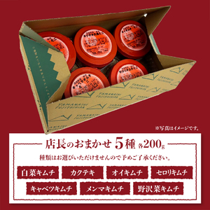 季節のおすすめ・おまかせキムチ 5種類詰め合わせ (200g×5種類) キムチ 食べ比べ 富士山の名水仕込み 厳選野菜 手造り 漬物 セット