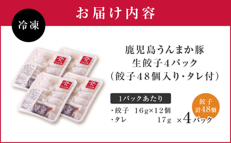 鹿児島うんまか 豚 生餃子 4パック（ 餃子 48個入り・ タレ付 ） K005-003_01 肉 豚肉 惣菜 総菜 冷凍
