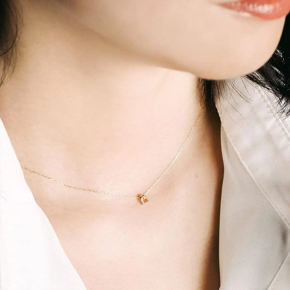 【心葉/京都kokoroba kyoto】K10 天然ダイヤモンド×ハートモチーフネックレス「イエローゴールド」