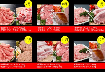 【定期便】 (12ヶ月連続お届け) 佐賀牛と肥前さくらポークのフルコース定期便   Q410-001 佐賀の黒毛和牛 霜降りの佐賀牛 しゃぶしゃぶ用佐賀牛 ステーキ用佐賀牛 人気の佐賀牛 評価の高い 佐賀牛 ブランド牛 