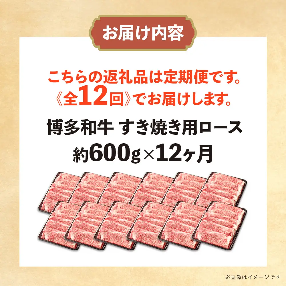 博多和牛 すき焼き用ロース 定期便全12回 博多和牛 和牛 肉 牛 牛肉 リブロース スライス ジューシー 福岡県 八女市 072-T143