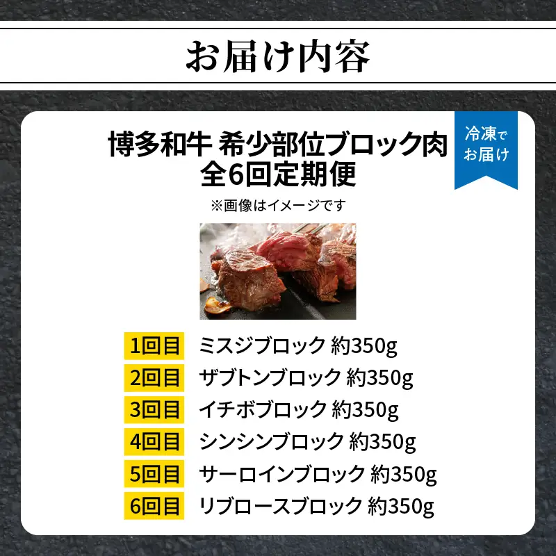 博多和牛 希少部位ブロック肉 定期便全６回 肉 和牛 牛 牛肉 希少ミスジ ザブトン イチボ シンシン サーロイン リブロース ステーキ 焼肉 ロースト 煮込み 福岡県 八女市 072-T152