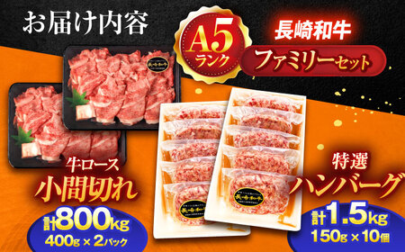 長崎和牛A5ランク ファミリーセット（ロース小間切れ800g＆特選ハンバーグ10個セット）[OCH028]