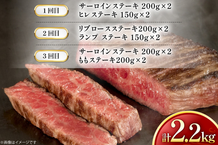 牛肉 和牛 定期便 長崎和牛 ステーキ 食べ比べ 5種 3回 総計2.2kg [黒牛 長崎県 東彼杵町 hs42bag750003]