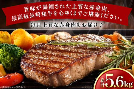 牛肉 長崎和牛 赤身 モモ焼肉 モモスライス ランプステーキ ヒレステーキ もも切り落とし 約3〜4人前 12回 総計5.6kg [黒牛 長崎県 東彼杵町 hs42bag750021]