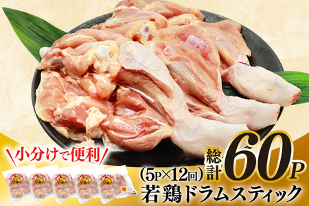 鶏肉 定期便 骨付き もも肉 ドラムスティック 1本入 5p 12回 総計60p [ミヤケイフード 宮崎県 美郷町 31bp0006]