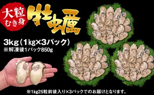 C01-H31 大粒むき身牡蠣 3kg（約20～30粒×3袋）