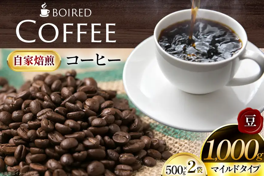 自家焙煎コーヒー マイルドタイプ 豆 500g 2袋 計 1000g [ボワード 愛知県 江南市 ko23btu250013]