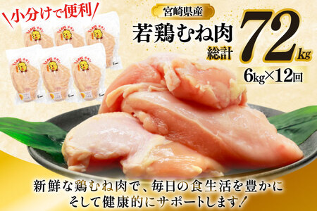 鶏肉 定期便 むね肉 若鶏 鶏むね肉 6kg 12回 総計72kg [ミヤケイフード 宮崎県 美郷町 31bp0018]