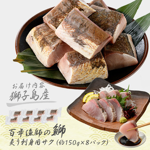 獅子島産 百年漁師の鰤 炙り刺身サク (約150g×8パック) 【島のごちそう】gochi-7045R8