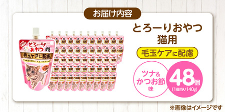 とろーりおやつ 猫用（毛玉ケアに配慮 ツナ＆かつお節味）140g×48個_とろーりおやつ 猫用 140g × 48個 ツナ＆かつお節味 毛玉ケア 液状タイプ おやつ 水分補給 低カロリー 体重管理 長期保存 キャップ付き スパウトパウチ 福岡県 久留米市 〔Pf069-02〕