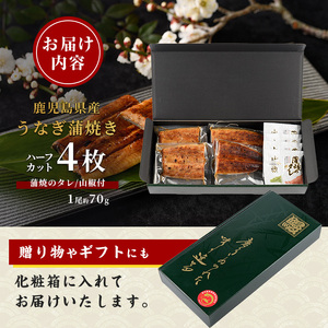 【丑の日に合わせてお届け！】【鹿児島県産】うなぎ蒲焼じっくり焼きハーフカット約70g×4枚 化粧箱入り(大新/IB021-006u) うなぎ