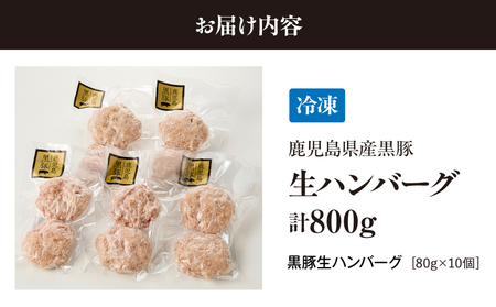 鹿児島県産 黒豚 生 ハンバーグ 800g（80g×10個） KN054-013 肉 豚肉 冷凍
