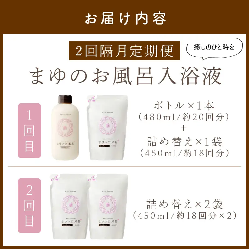 スキンケア入浴液「まゆのお風呂」隔月2回定期｜保湿成分セリシンスキンケア浴用