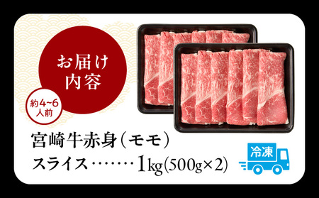 宮崎牛赤身（モモ）スライス1kg 牛肉 肉 ブランド牛 和牛 国産牛 赤身 モモ肉 モモ スライス 焼きしゃぶ しゃぶしゃぶ 肉じゃが すき焼き おかず 贈答用 贈答 贈り物 ギフト 記念日 誕生日 内閣総理大臣賞 ミヤチク パーティー お祝い _Tk031-016-01