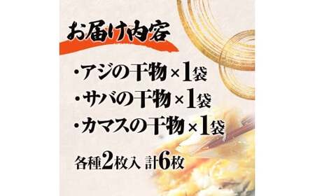干物セット アジ・サバ・カマス 各2枚 計6枚 