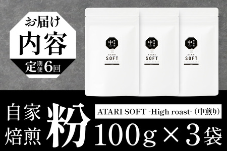 【定期便6回】【粉タイプ】珈琲屋 中-ATARI- SOFT (中煎り) -High roast- 100g×3袋×6回【徳島県 那賀町 自家焙煎 コーヒー 珈琲 ブレンド コーヒー粉 珈琲粉 粉 スペシャリティコーヒー レギュラーコーヒー 中煎り ハイロースト 詰め合わせ ギフト プレゼント お取り寄せ】CO-14