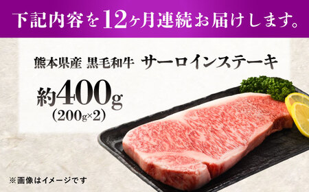 【全12回定期便】熊本県産 『原田畜産』 黒毛和牛 サーロイン ステーキ 計約400g（約200g×2枚）サーロインステーキ [AYCN053]