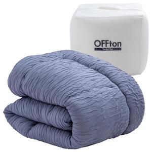 とろーりOFFton　掛け布団　シングル（ダークブルー）_とろーり OFFton 掛け布団 シングル 厚手 洗える 150 × 210cm ネット付き 柔らか 掛け心地 秋 冬 春 最適 ドレープ性 レーヨン 吸湿性 ポリエステル 中空繊維 保温性 ホコリ 出にくい 清潔 SEK認証 抗菌防臭 耐久性 久留米市 送料無料 〔Qc056-bl〕