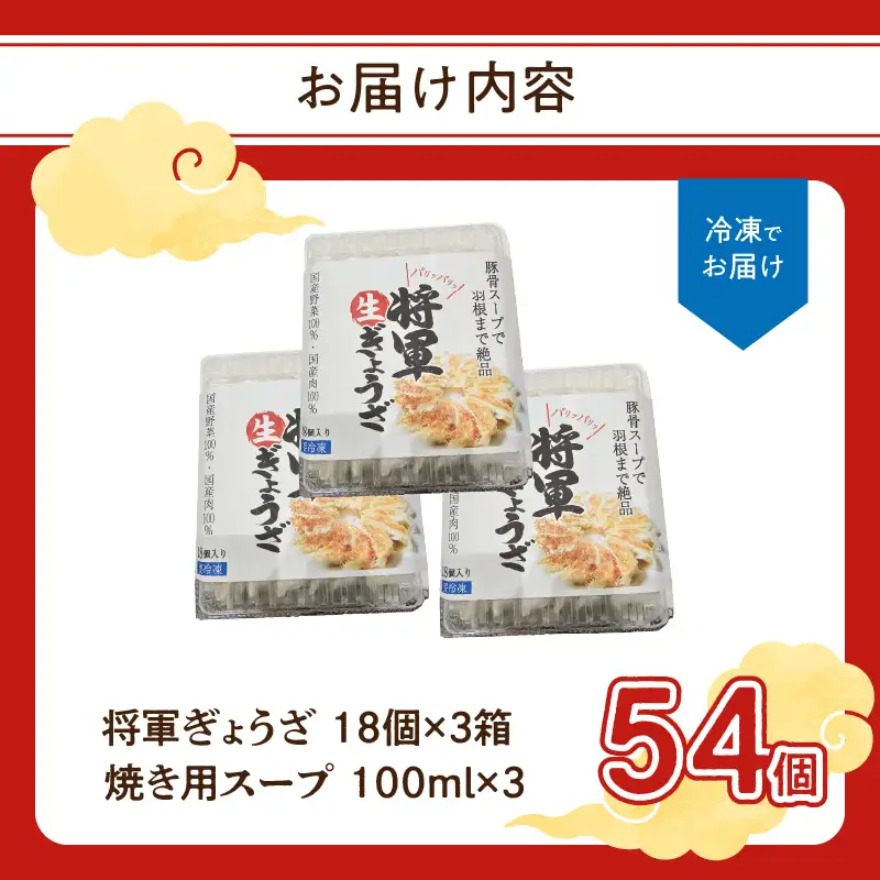 豚骨スープで焼く 餃子専門店の餃子 将軍餃子54個 A02032