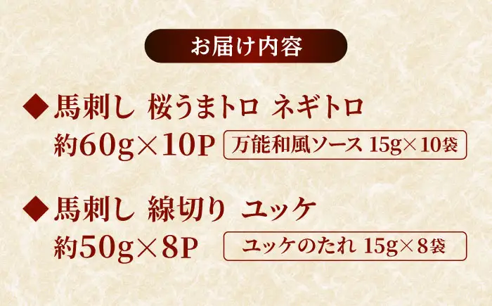 鮮馬刺し ユッケ 桜うまトロ ネギトロ セット 計約1kg  馬刺し[AYAF018]