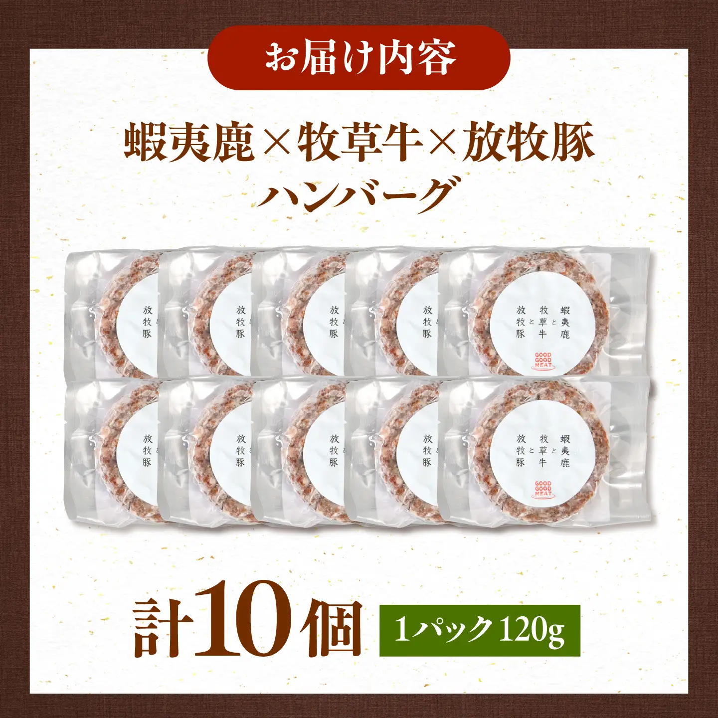 【全12回定期便】【蝦夷鹿×牧草牛×放牧豚】ハンバーグ 10個  鹿肉 牛肉 豚肉 小分け 冷凍 北海道 [AXBP033]