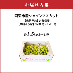 テレビで紹介されました！【先行予約】【令和8年発送】農家直送！ 新鮮！ 朝づみ シャインマスカット 1.5kg (3～4房) フルーツ 果物 贈答 大分県産 採れたて_2537R-2