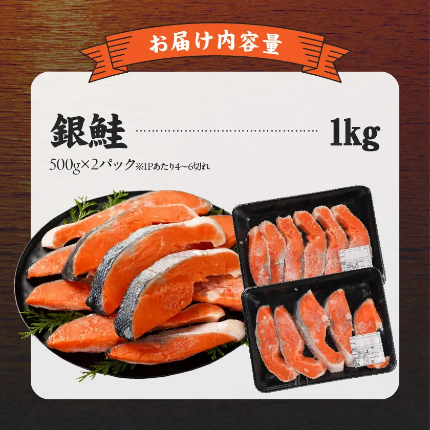 銀鮭1kg(500g×2P)〔11-8402〕_(都城市) トレーパック 1Pあたり4～6切れ カット済 調味加工 切身 鮭 さけ 朝食 お弁当 おかず
