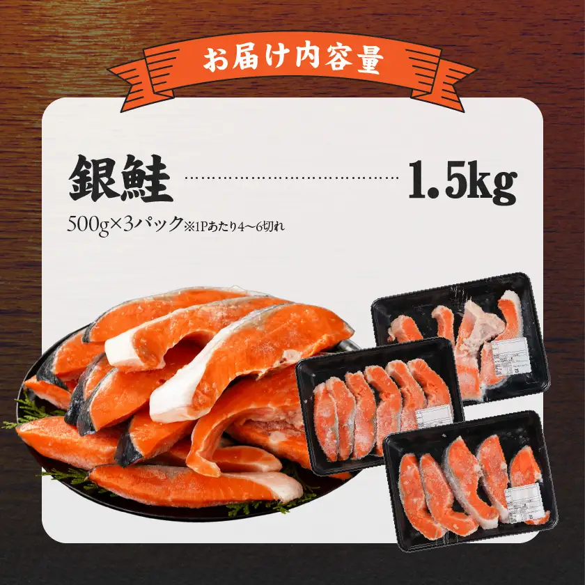銀鮭1.5kg(500g×3P)〔14-8407〕_(都城市) トレーパック 1Pあたり4～6切れ カット済 調味加工 切身 鮭 さけ 朝食 お弁当 おかず