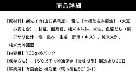 イカ 剣先イカ やわらか焼き 剣先イカ専門店こだわりの木桶仕込み醤油×甘糀で漬けたイカ焼き 6個 セット