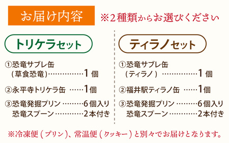 選べる恐竜スイーツ　ティラノセット　冷凍 瓶詰 プリン サブレ缶 発掘 おもちゃ 恐竜博物館 ティラノサウルス トリケラトプス スピノサウルス モササウルス 食玩 玩具菓子 きょうりゅう 男の子 プレゼント スイーツ デザート おやつ 洋菓子 永平寺町 送料無料 ダイナソー お土産 お菓子 洋菓子 ギフト