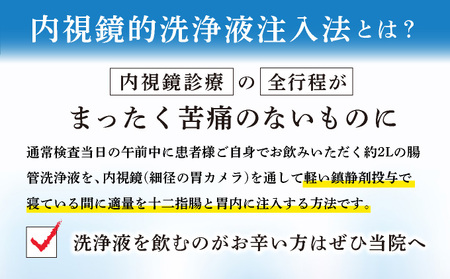 1日で終わる 大腸内視鏡診療（内視鏡的洗浄液注入法プラン） (日帰り) 1名様【芦屋三戸岡クリニック】消化器内視鏡専門クリニック