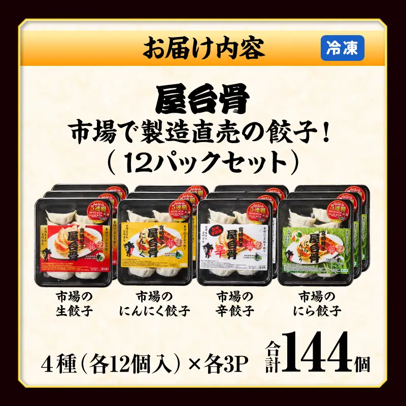 市場で製造直売の餃子！ 12パックセット 餃子 ギョウザ ぎょうざ ブランドポーク 生餃子 にんにく餃子 辛餃子 ニラ餃子冷凍 屋台骨
