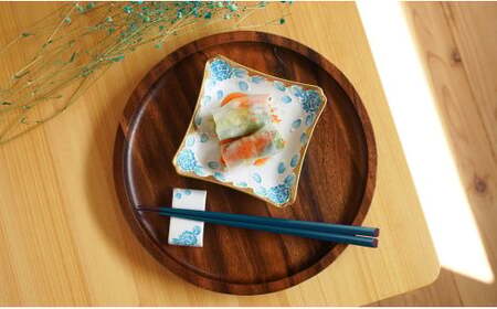 有田焼 牡丹渕絞り 銘々皿 波型 箸置 セット 6点【富永陶磁器】正角皿 プレート 角皿 正角皿 デザート皿 11cm プレート レスト A45-319