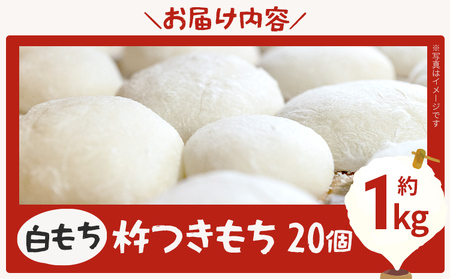 餅【白もち 杵つき餅】予約受付 20個 約1kg 個包装 自家製米 ヒヨクモチ 餅　【11月上旬より順次出荷予定】
